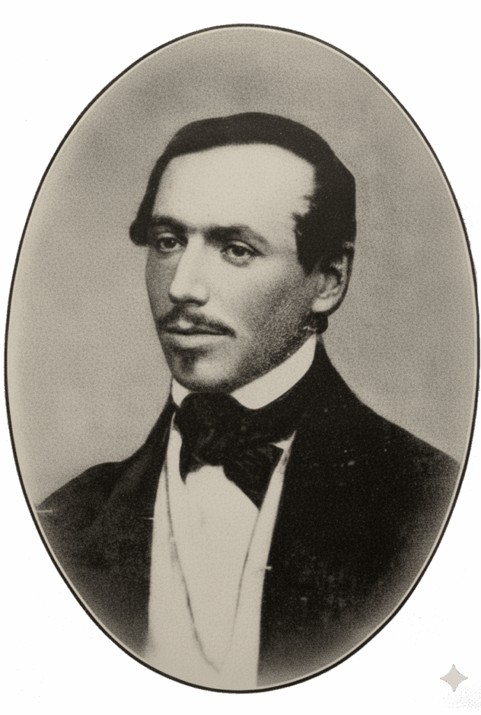 Porträt des Komponisten Carl Stein im jungen Erwachsenenalter, in dunklem Anzug mit Fliege, um 19. Jahrhundert.